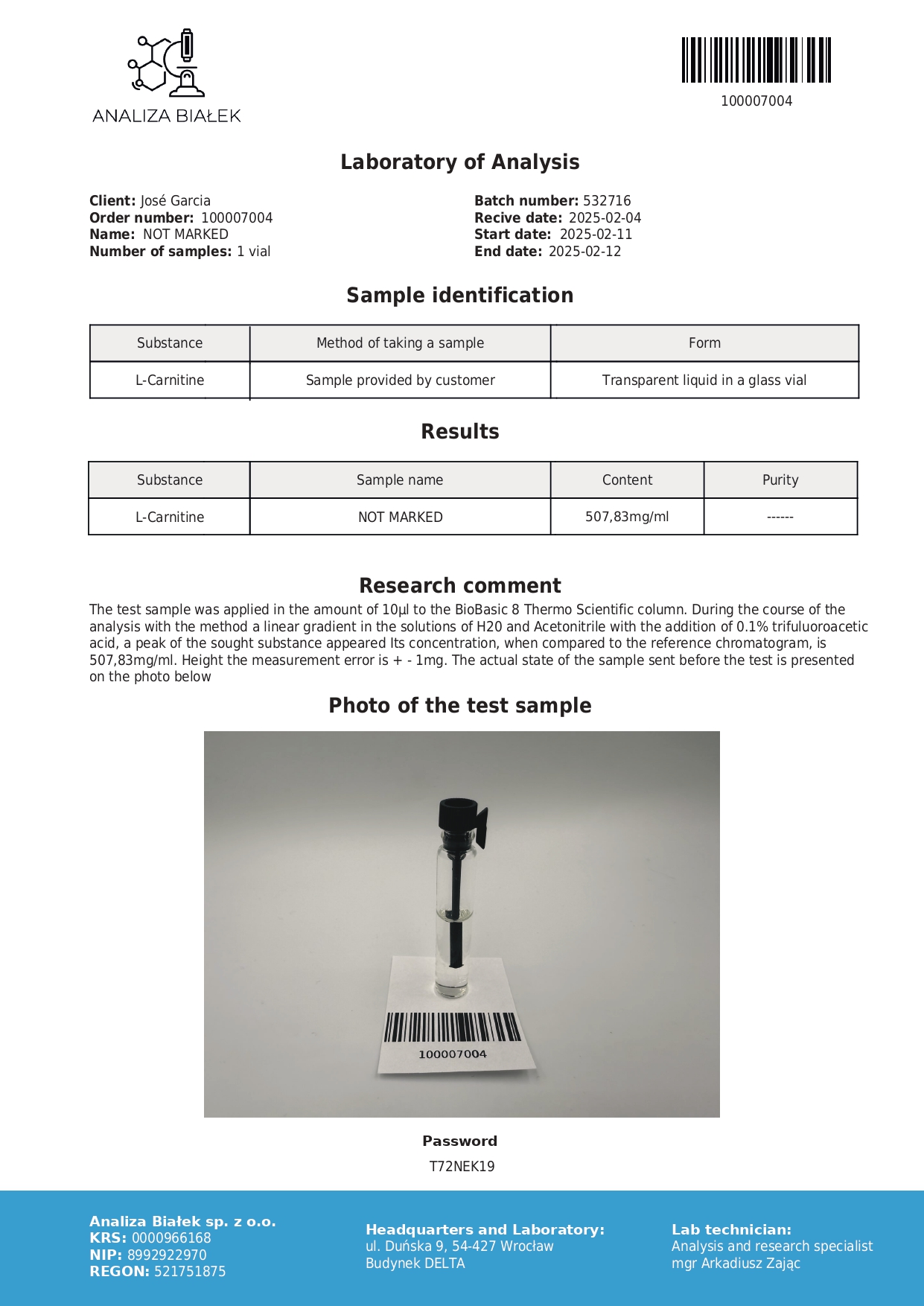 Levocarnitine 500 mg/ml (L-carnitine) 10ml vial - immagine 3